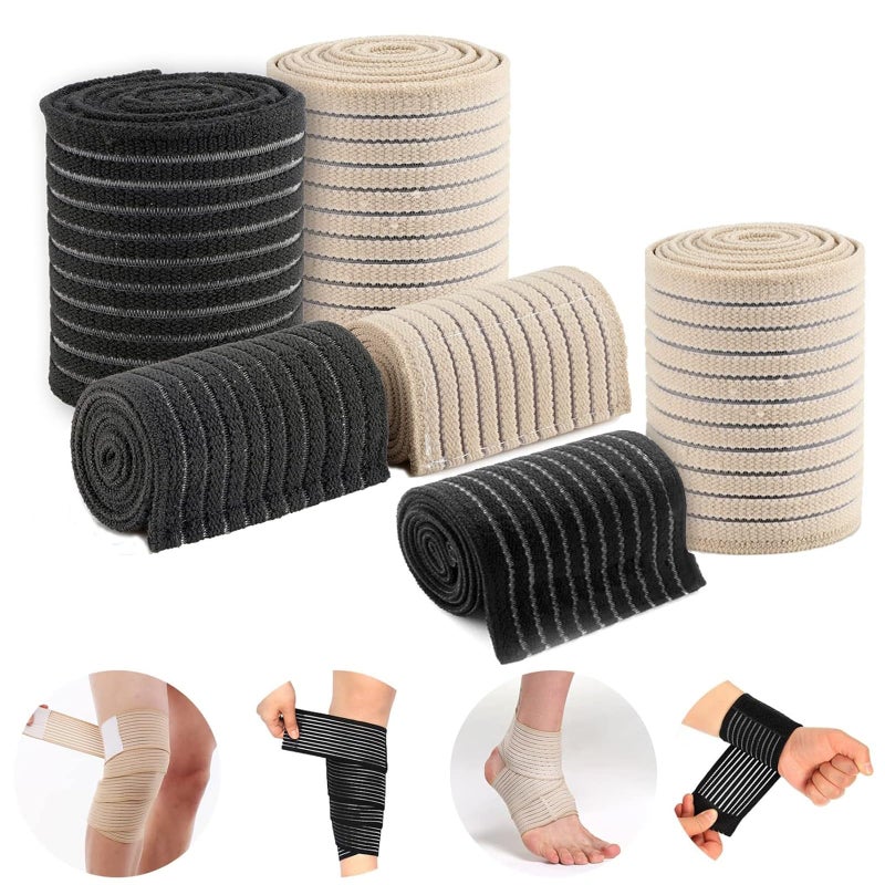 Ideal Swan Compression Bandage, 6 Pieces Elastic Wrap Knee Support Brace, Breathable Ankle Support Brace Knee Bandage Calf Support, Knee Brace Support For Women Men Sports, Running - Image 1